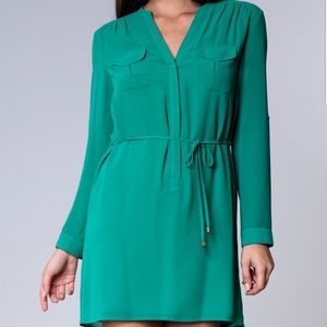 Green drawstring shift dress